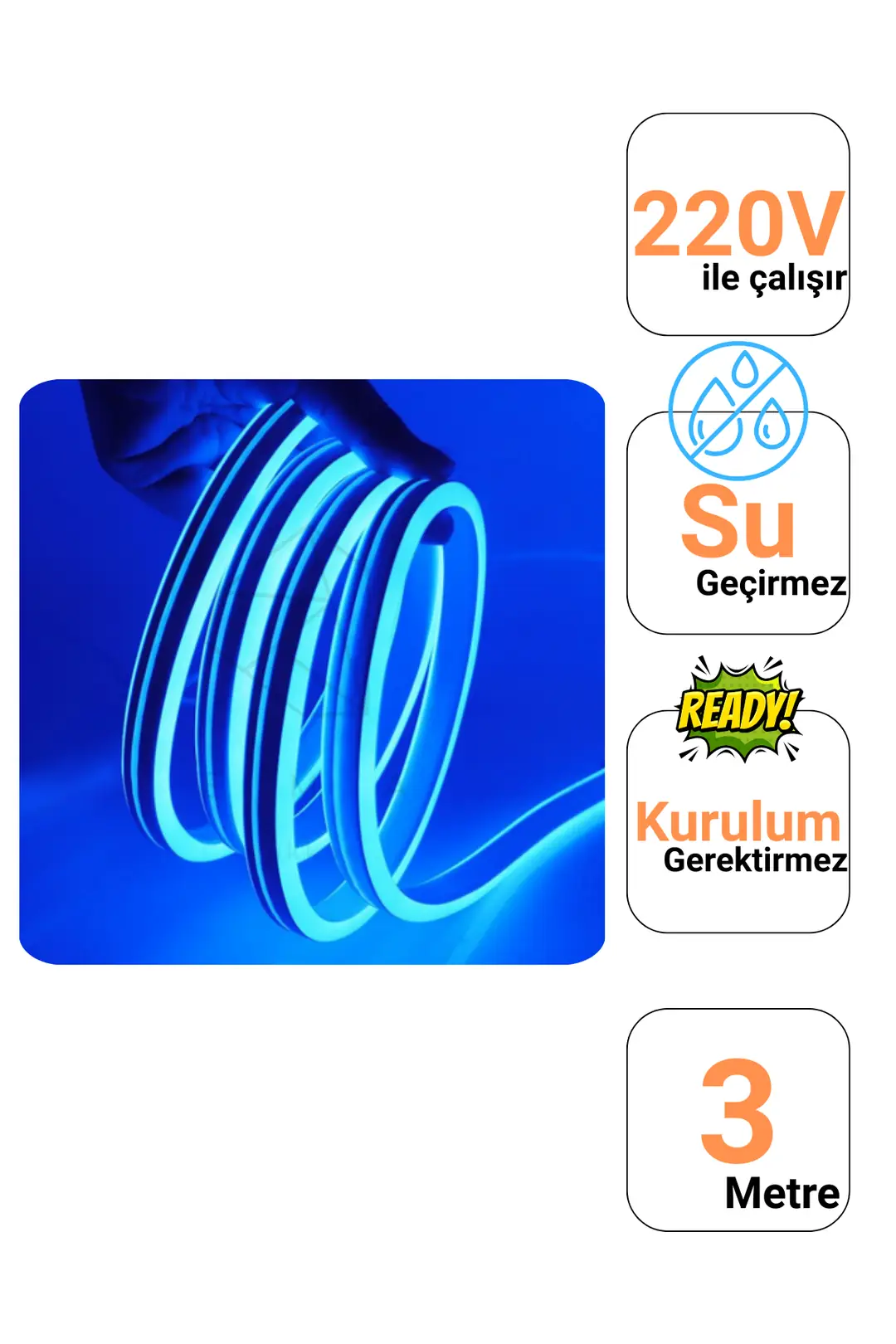 220 Volt Mavi Neon Şerit Led - ek resim