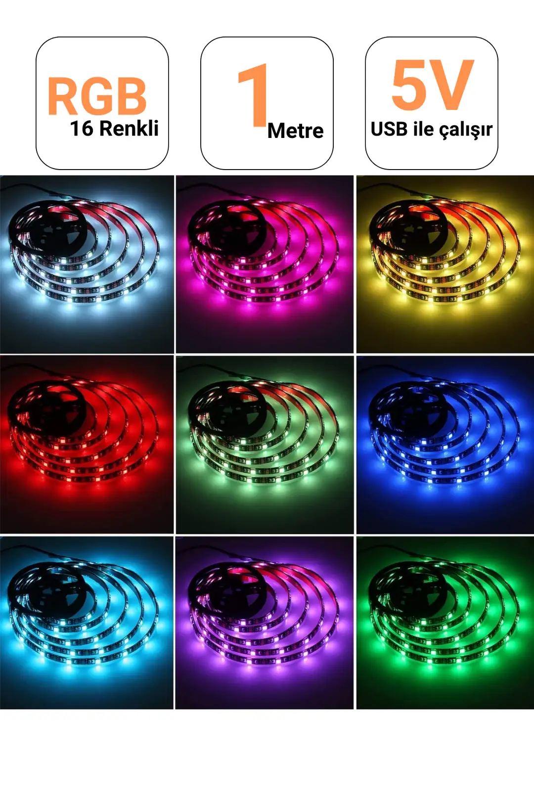 5V TV Monitör Arkası RGB Şerit Led - ek resim