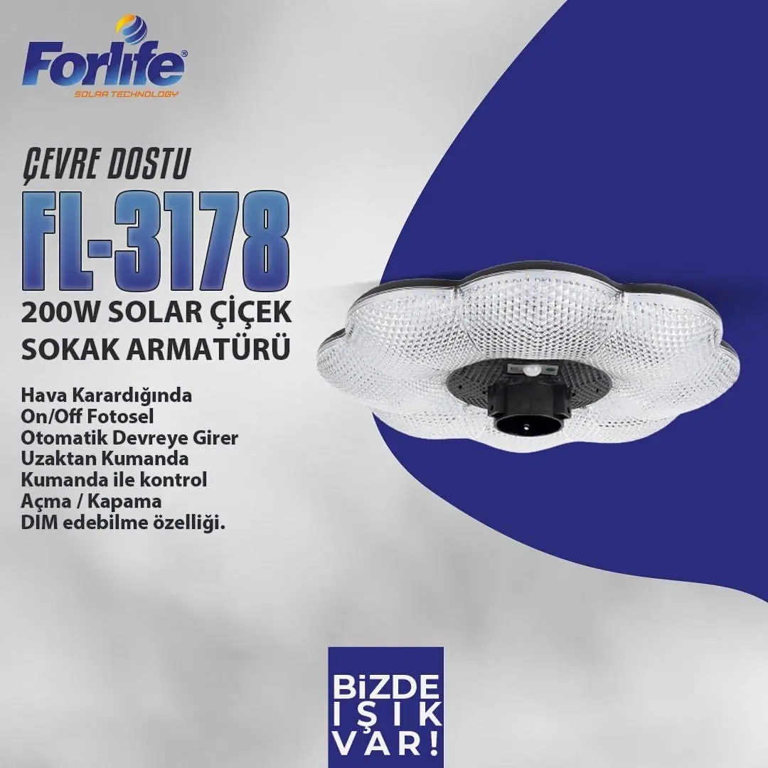 Forlife Solar Alüminyum Aydınlatma Direği 200W FL-3178 D1 2