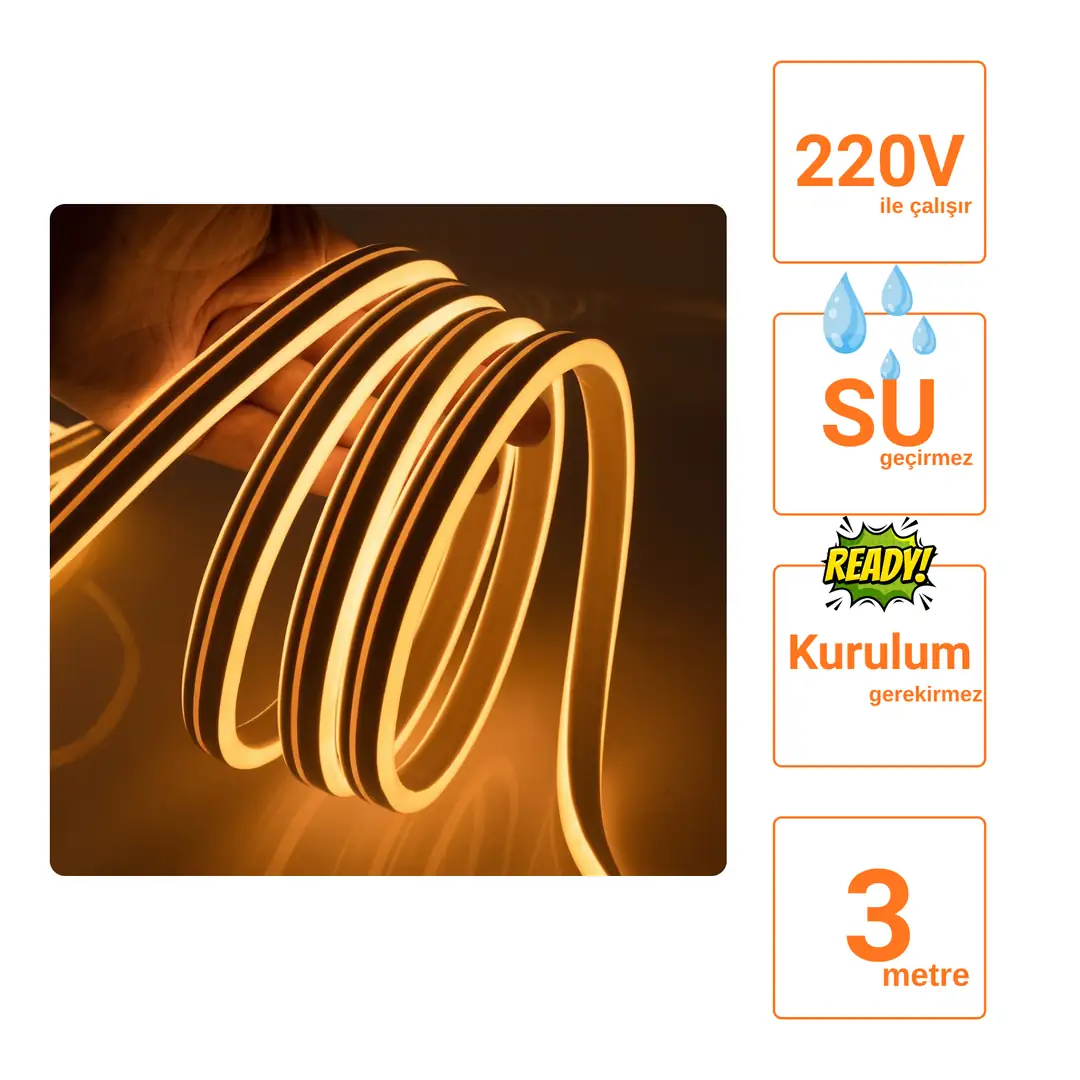 220 Volt Amber Neon Şerit Led - ek resim