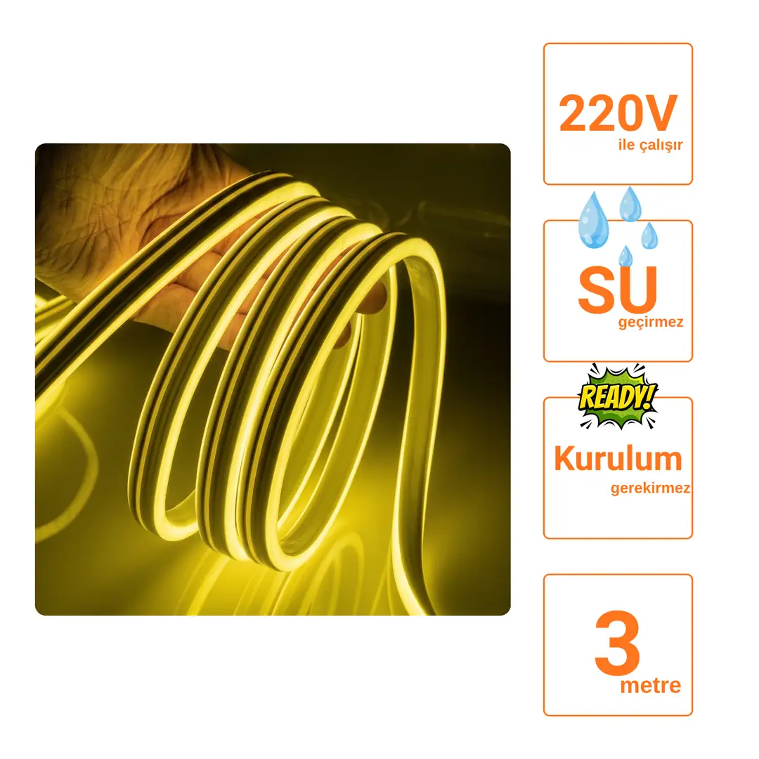 220 Volt Limon Sarısı Neon Şerit Led - ek resim