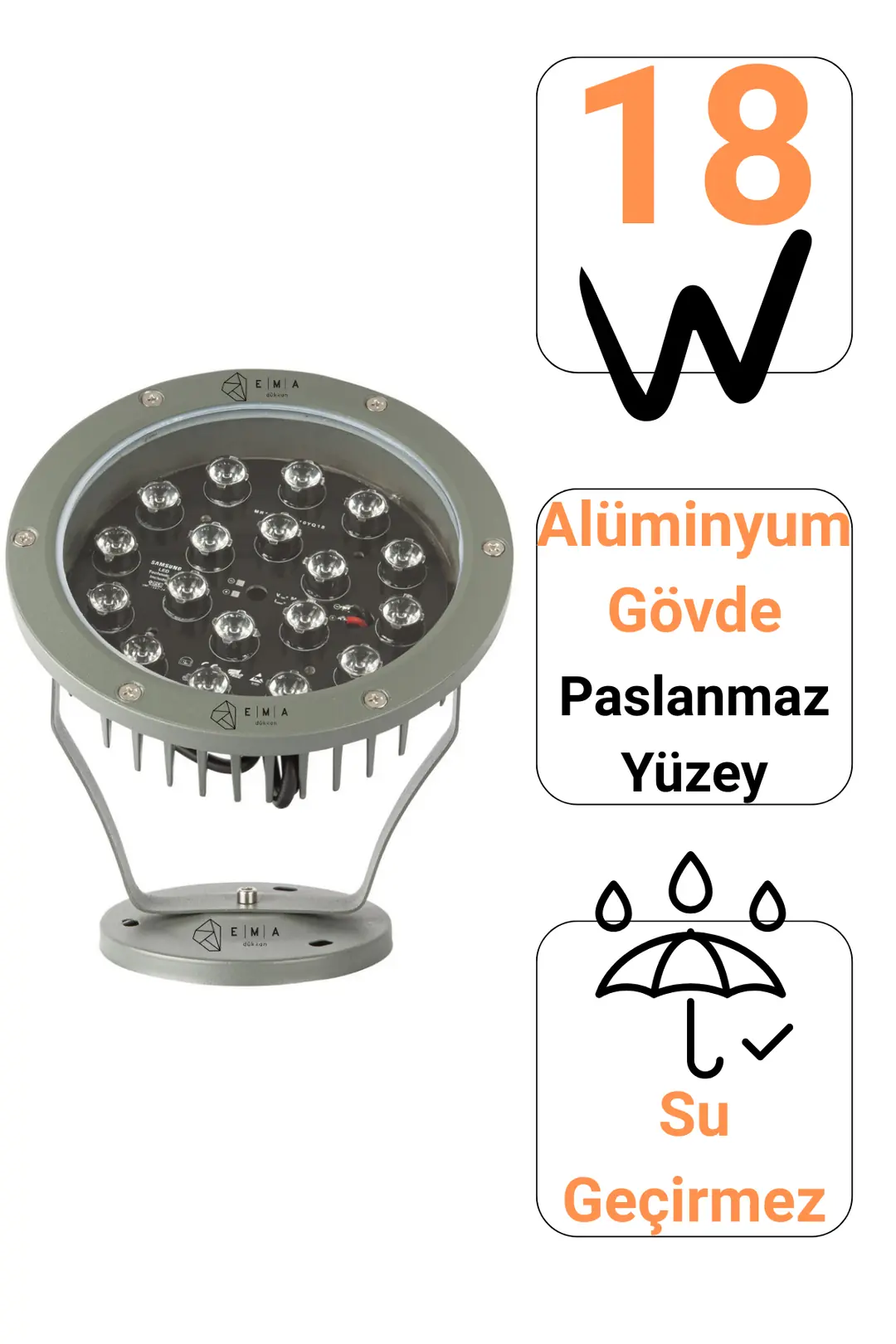 Bahçe Armatürü 18W | IP65 Alüminyum Gövde - ek resim