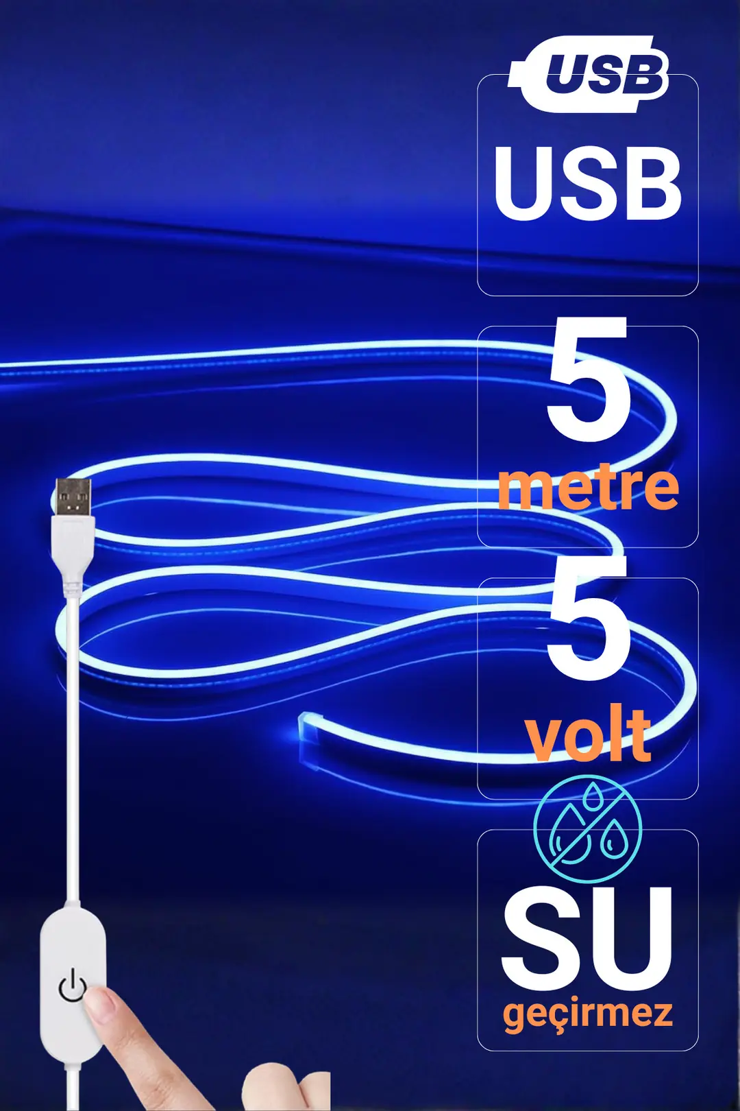 5V USB Neon Led - Mavi