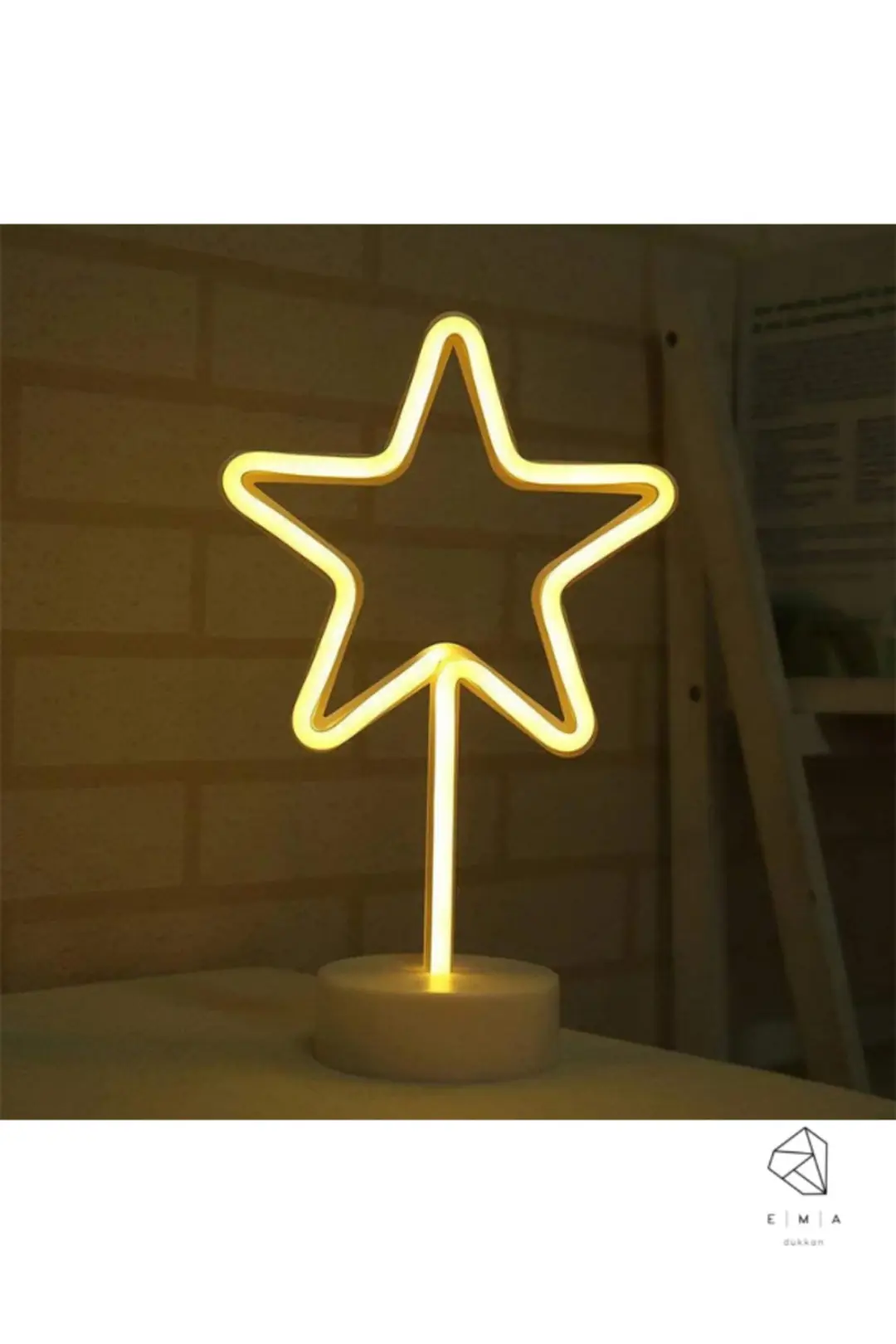 Yıldız Neon LED Gece Lambası | USB ve Pilli - ek resim