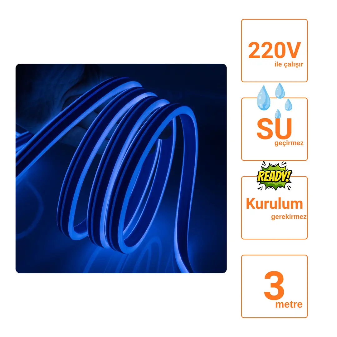 220 Volt Mavi Neon Şerit Led - ek resim