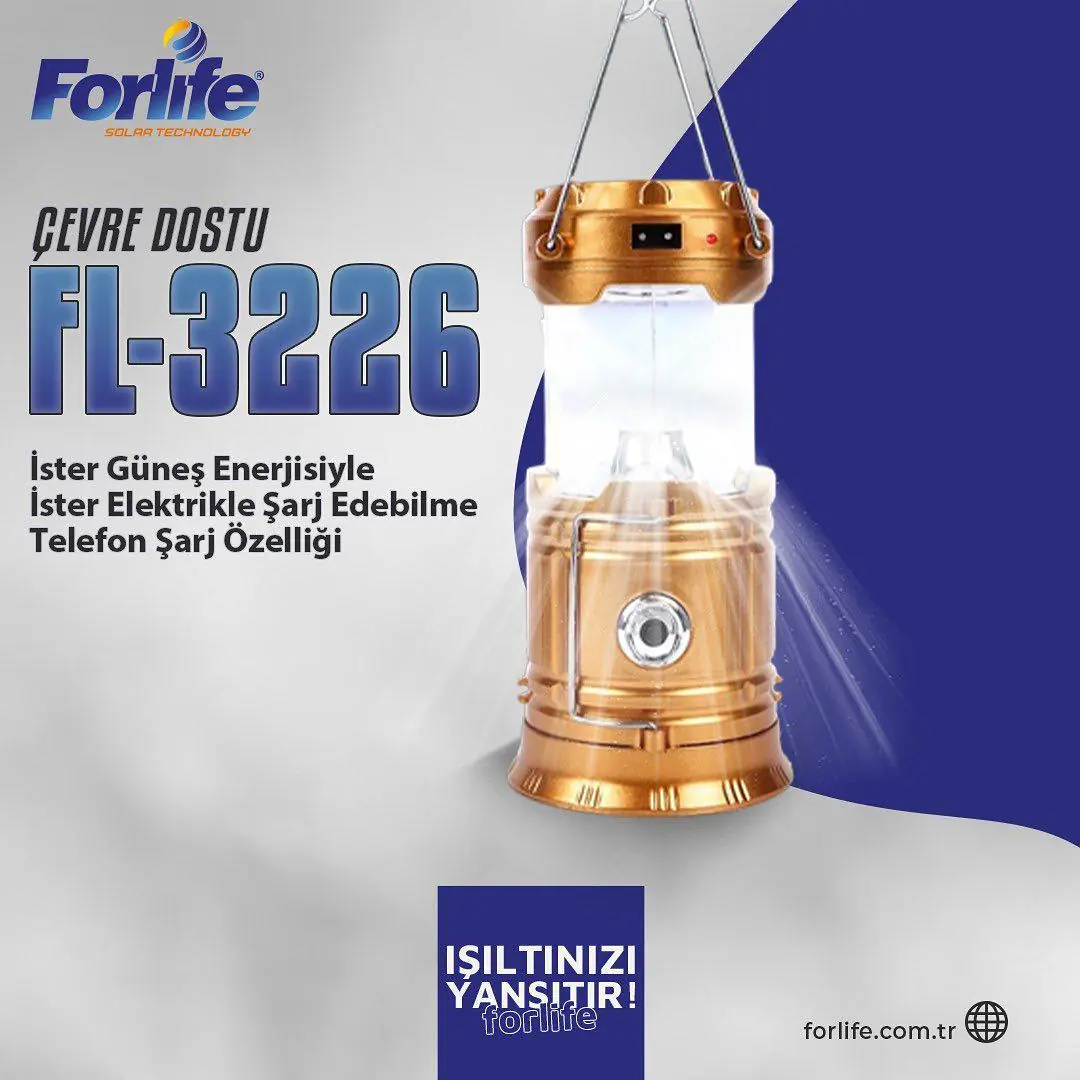 Forlife Solar İki Fonksiyonlu Kamp Feneri ve Işıldak 20w FL-3226 6