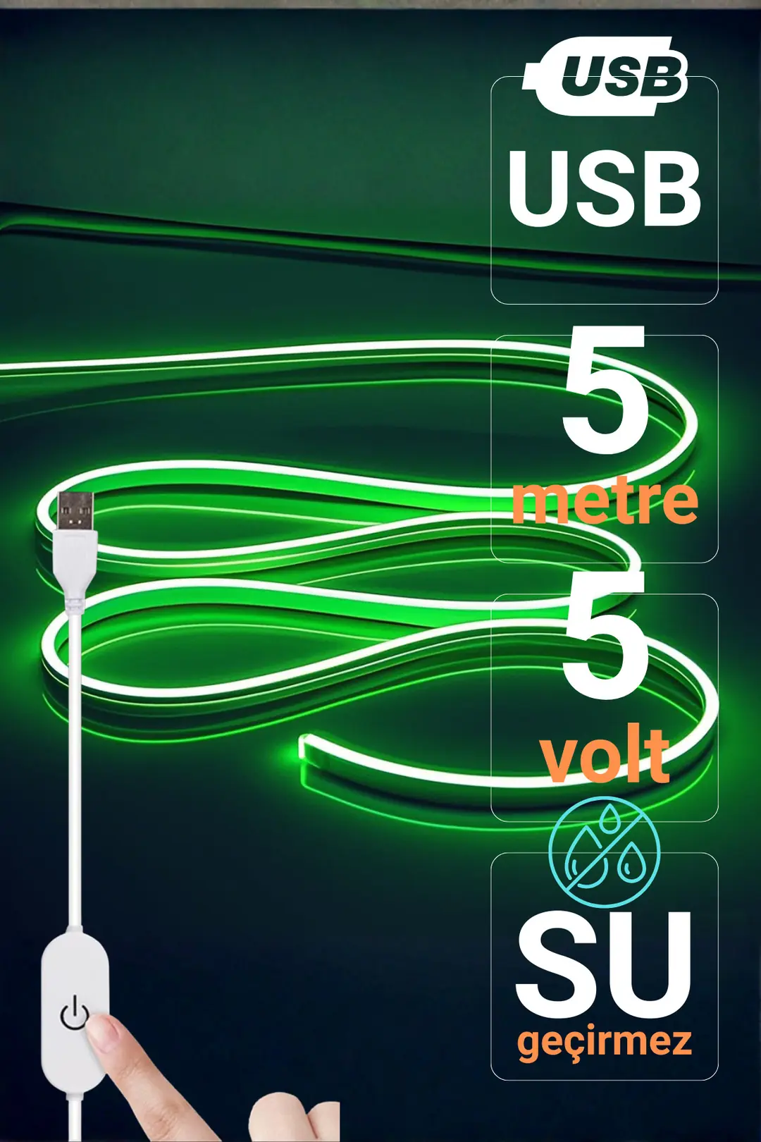 5V USB Neon Led - Yeşil