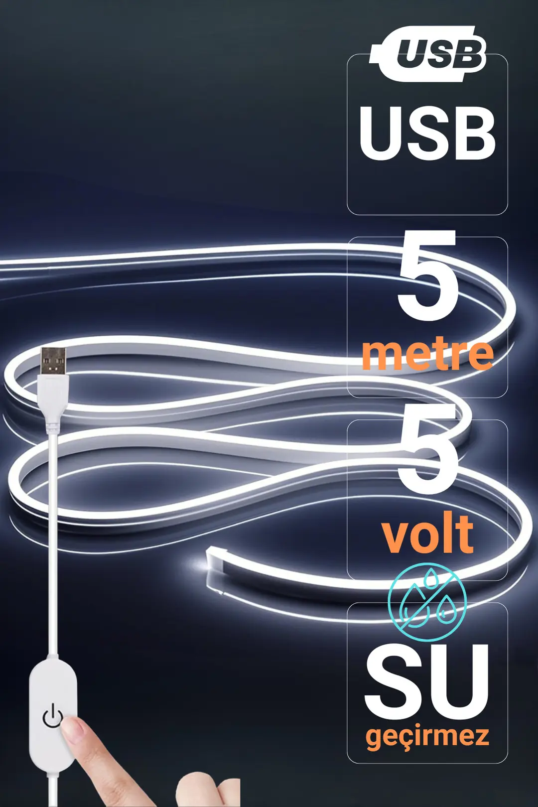 5V USB Neon Led - Beyaz