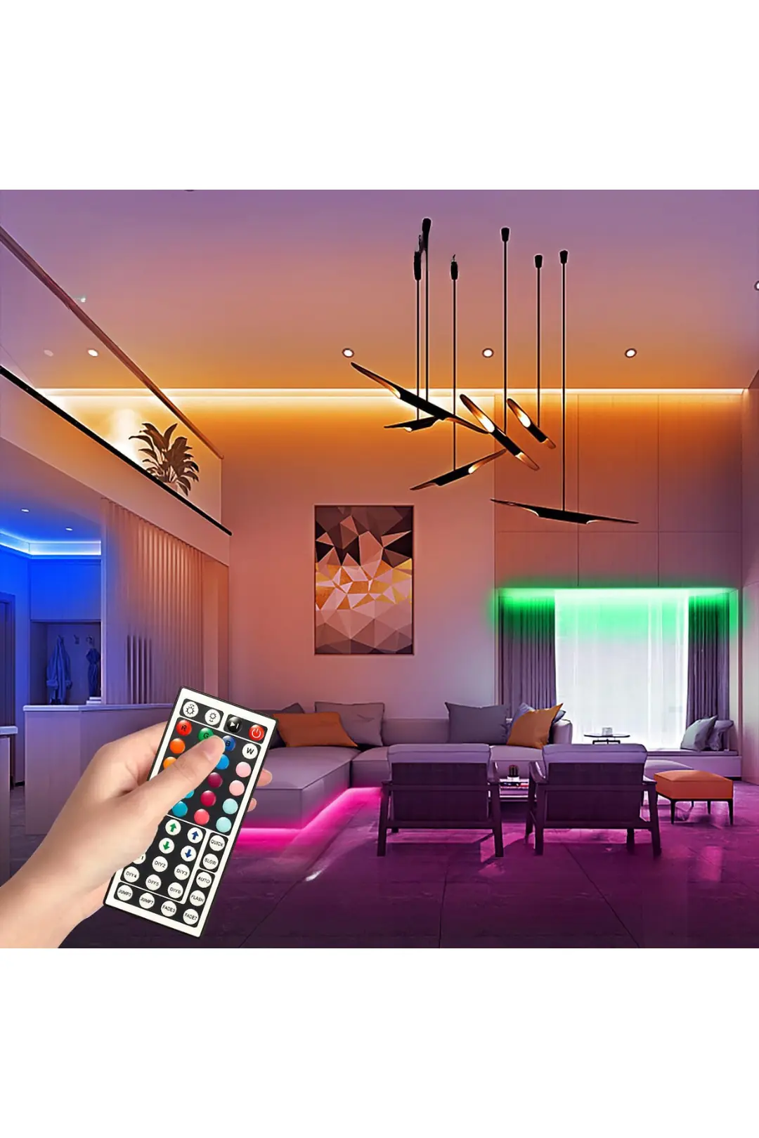 RGB Şerit LED 5 Metre 20 Renk | 44 Tuşlu Kumandalı, Silikonlu