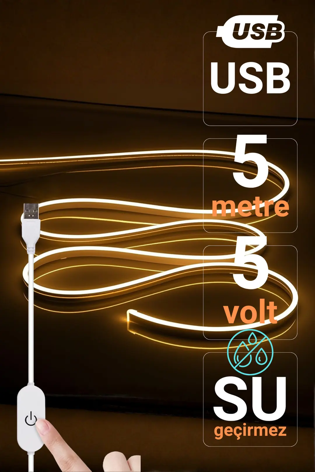 5V USB Neon Led - Gün Işığı 3200K