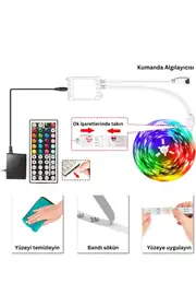 RGB Şerit LED 5 Metre 20 Renk | 44 Tuşlu Kumandalı, Silikonlu 5