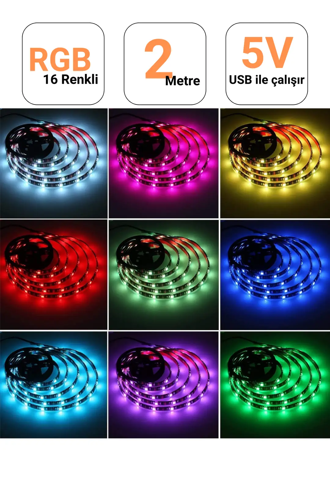 5V TV Monitör Arkası RGB Şerit Led - ek resim