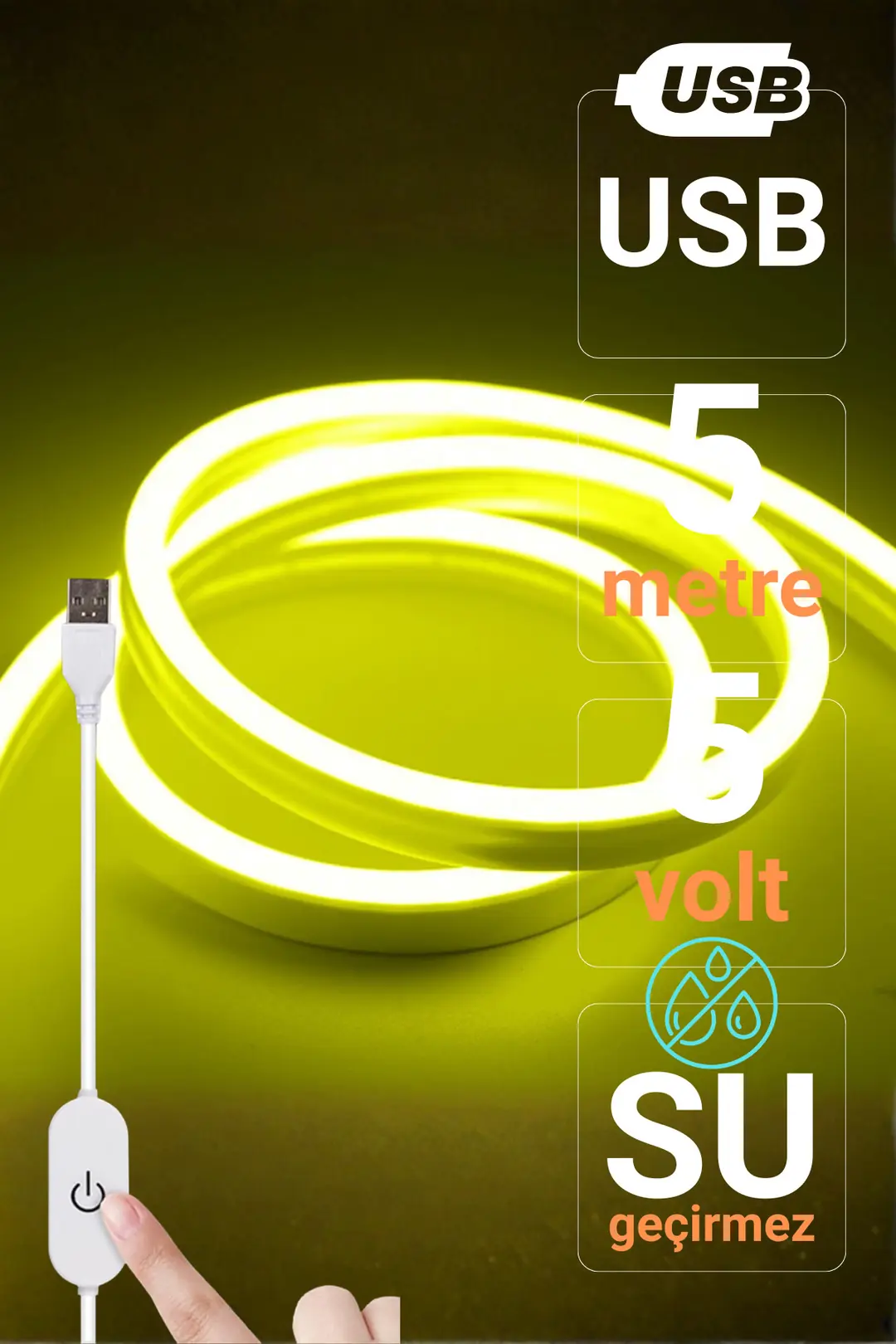 5V USB Neon Led - Limon Sarısı