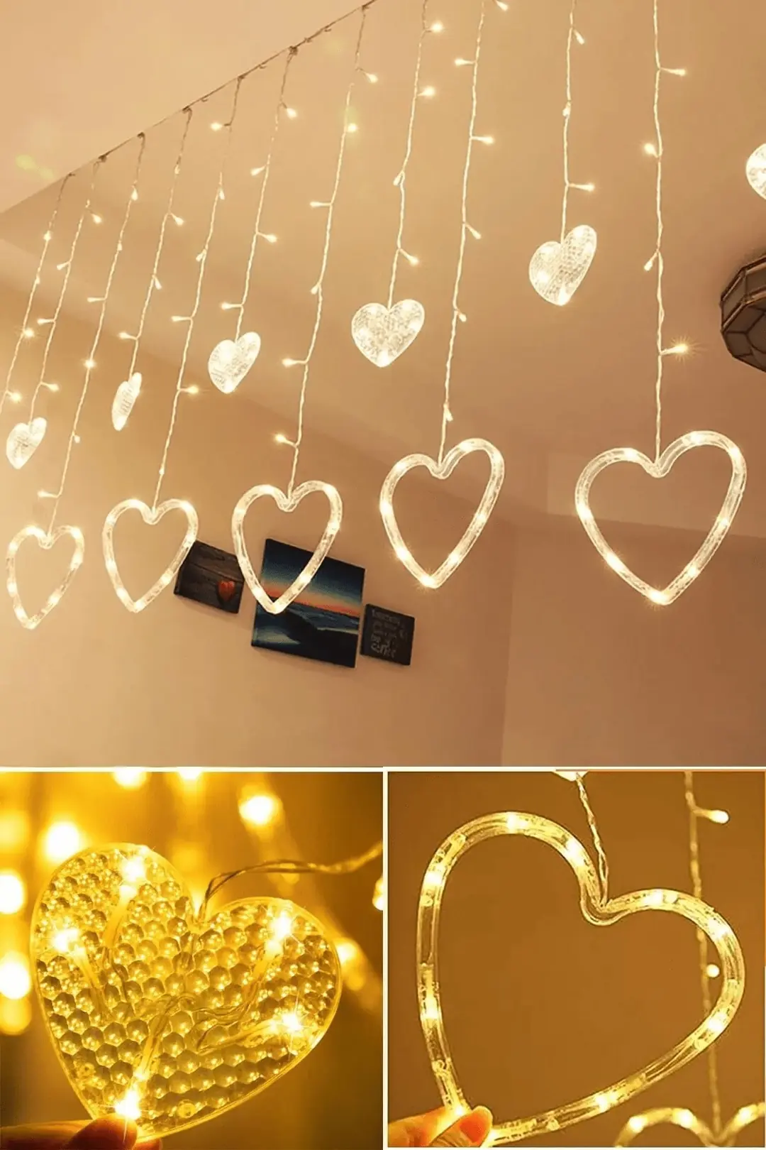 120 LED Perde Led Kalp 2,5 Metre | 8 Fonksiyonlu Saçak