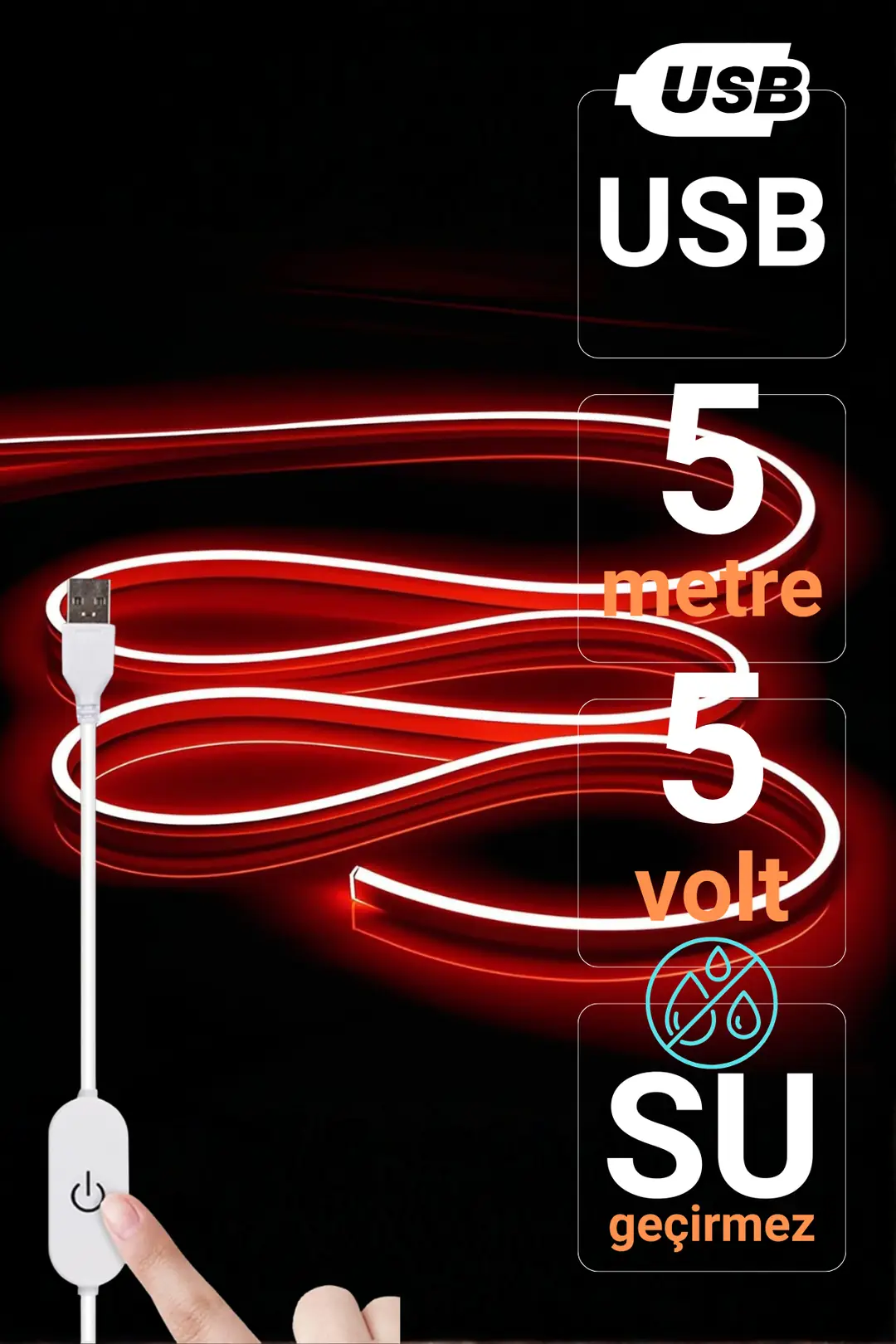 5V USB Neon Led - Kırmızı