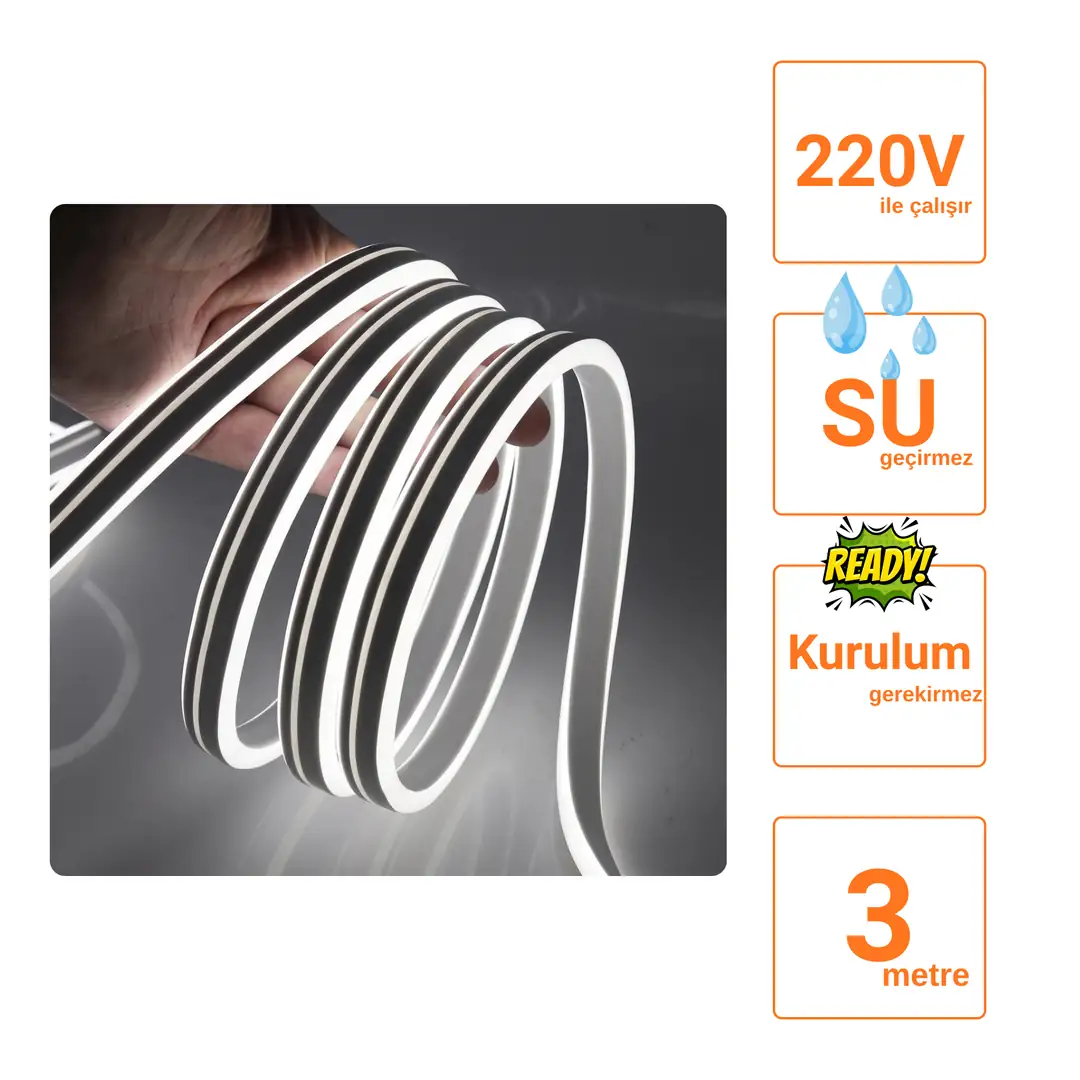220 Volt Beyaz Neon Şerit Led - ek resim