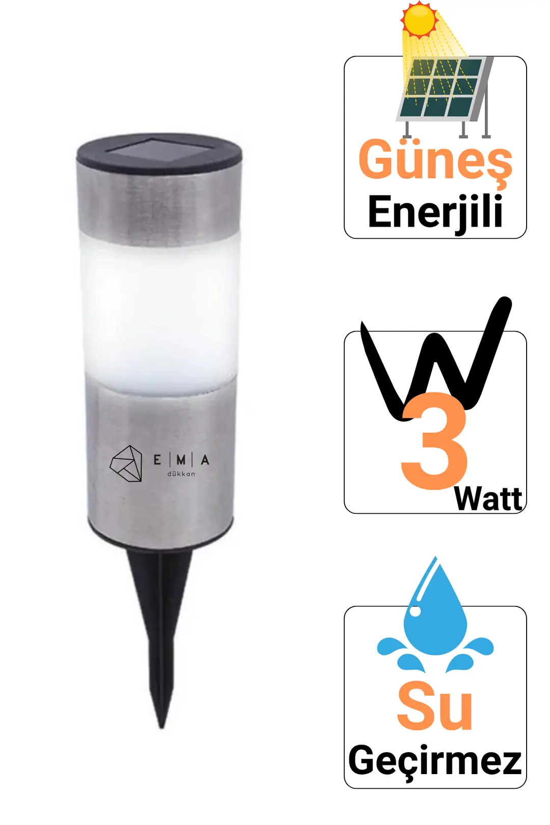 Forlife 3W Solar Metal Kısa Çim Armatürü FL-3223 5