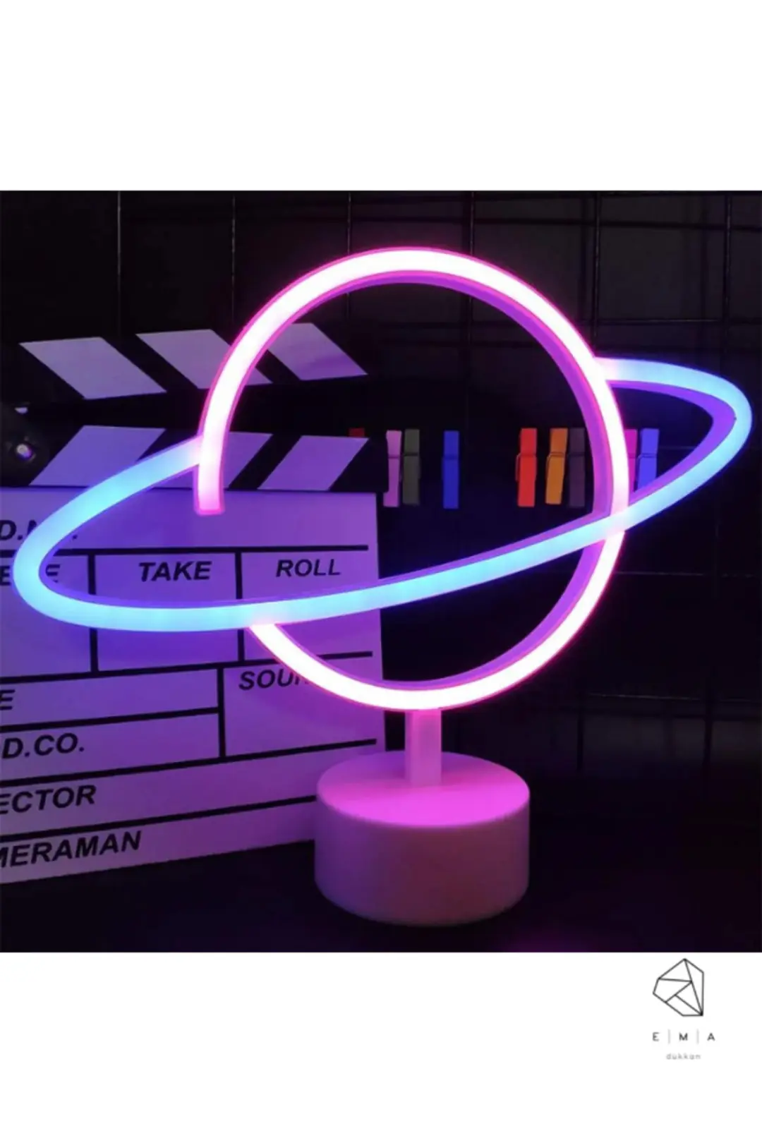 Gezegen Neon LED Gece Lambası | USB ve Pilli - ek resim