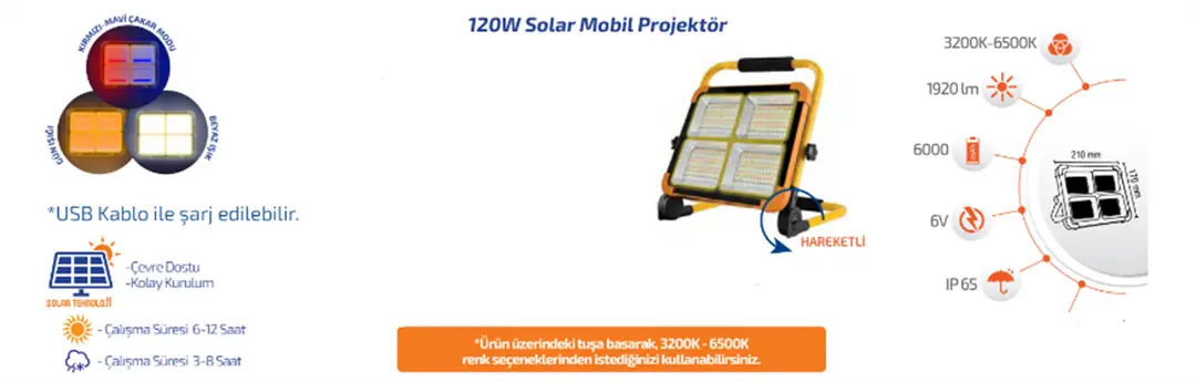 Forlife Solar Mobil Projektör Hareketli 200w FL-3239 A - ek resim