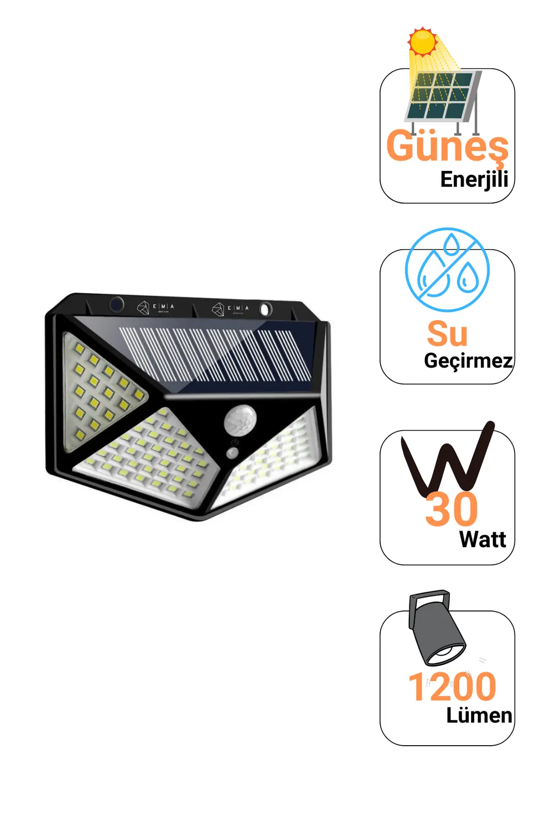 100 Ledli 6500K Solar Duvar Armatürü