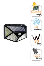 100 Ledli 6500K Solar Duvar Armatürü 1