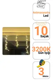 Saçak LED 140 LED 3 Metre Gün Işığı | IP44, Animasyonlu 1