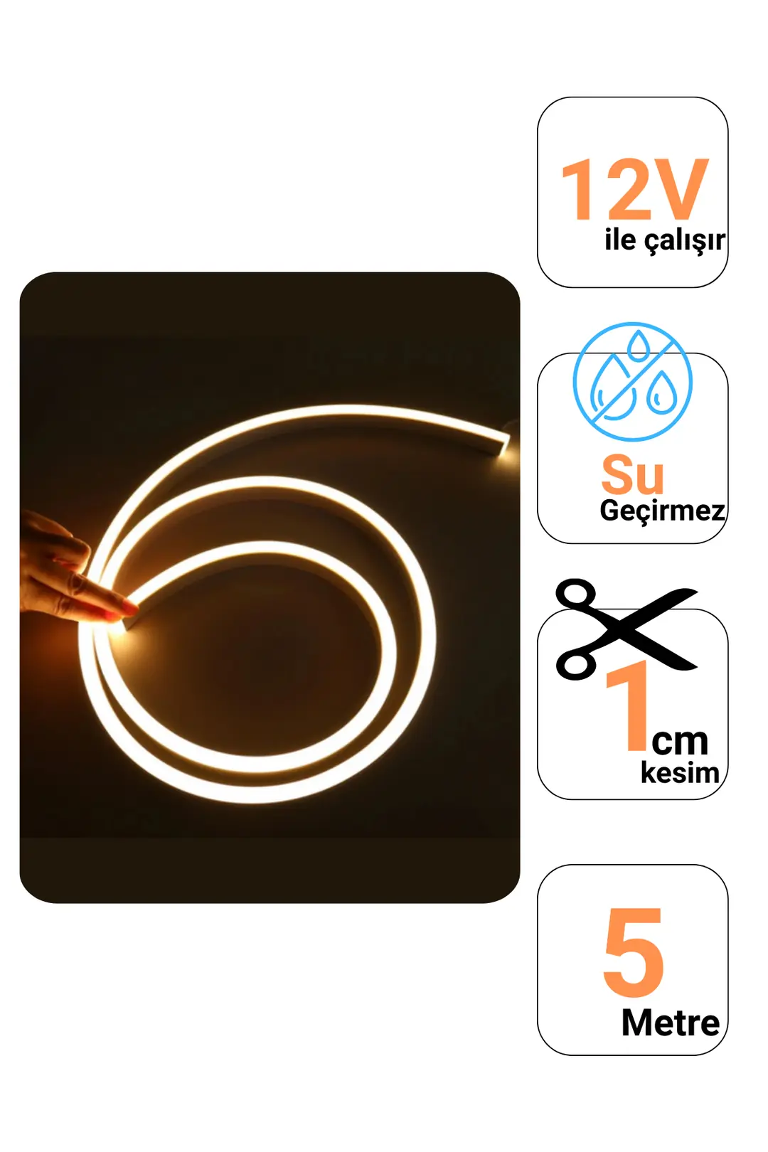 12 Volt Gün Işığı Neon Şerit Led (1 cm) 3