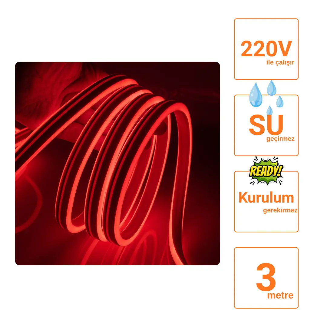 220 Volt Kırmızı Neon Şerit Led - ek resim