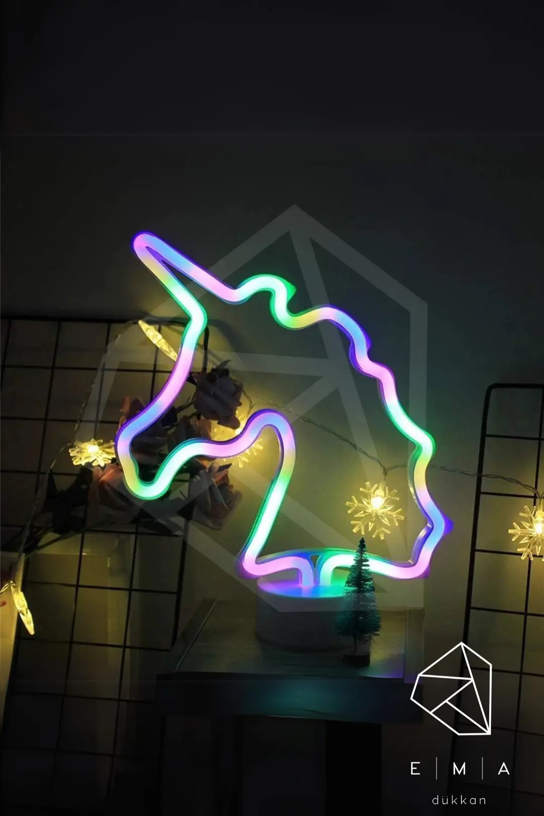 Unicorn Neon LED Gece Lambası | USB ve Pilli - ek resim