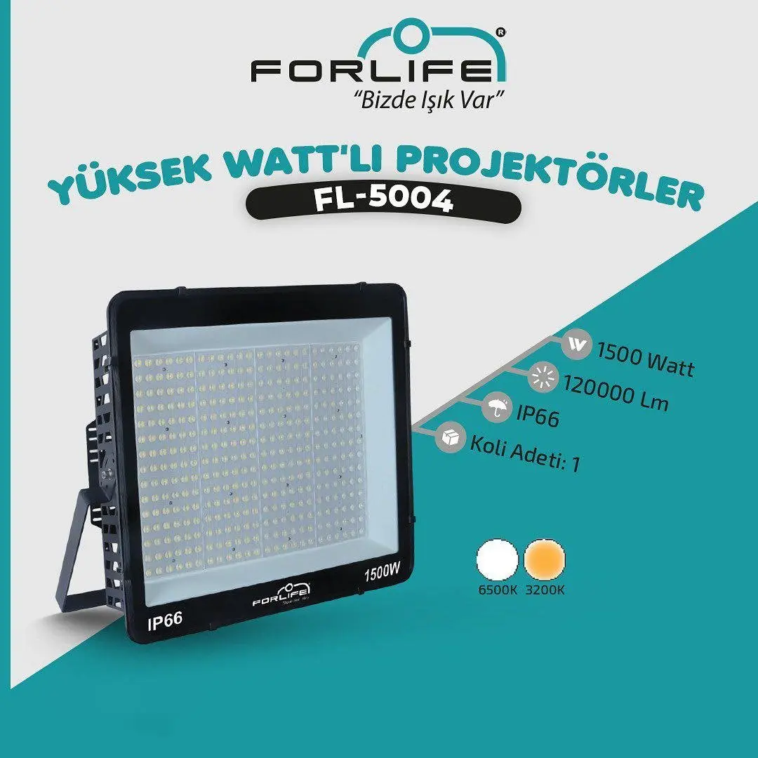 Forlife Yüksek Watt Projektör 1500W 3200k Gün Işığı FL-5004 3