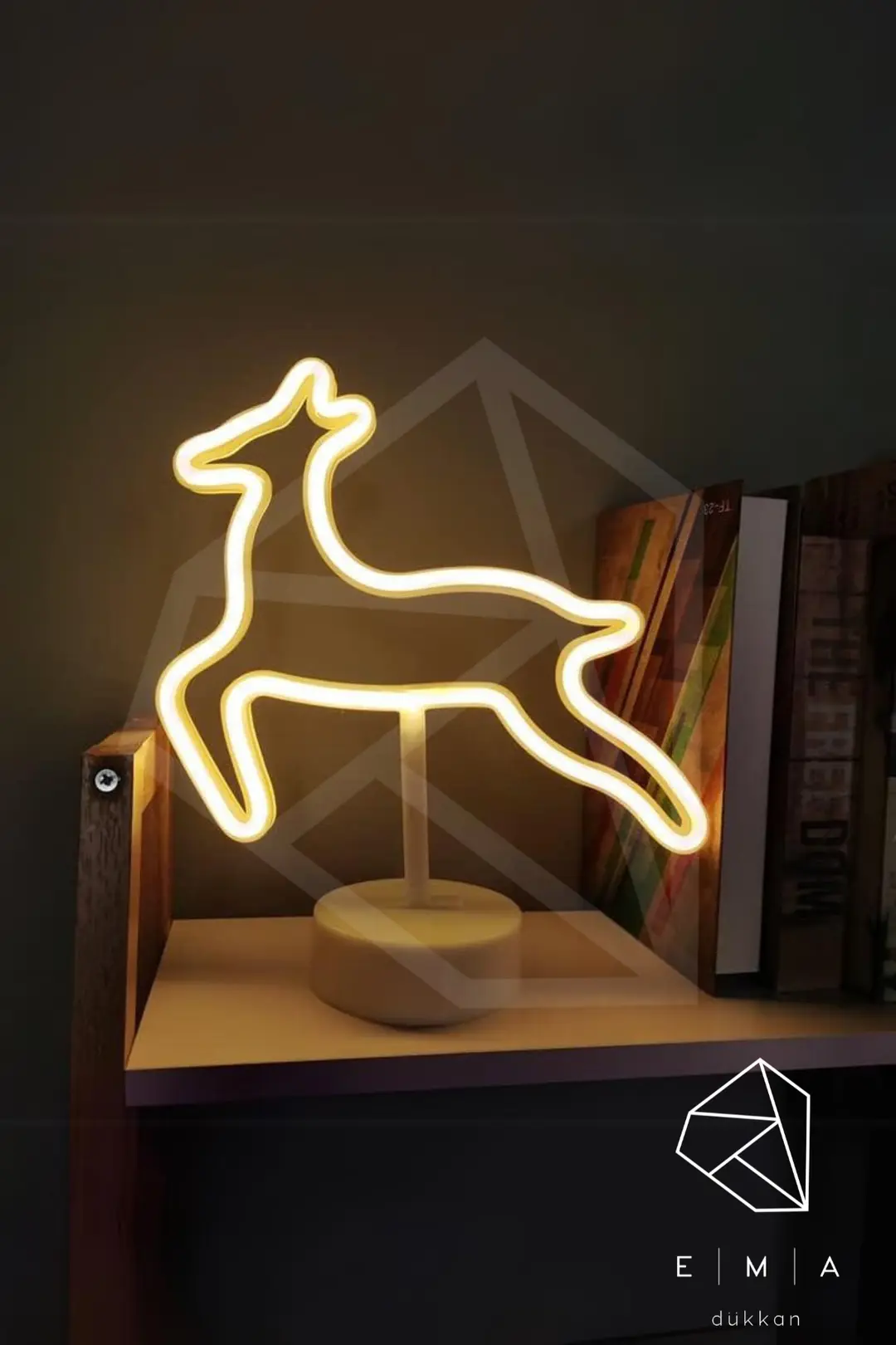 Geyik Neon LED Gece Lambası | USB ve Pilli