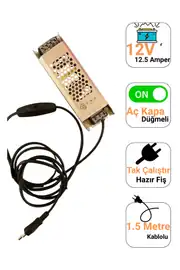 12V 12.5A Ultra Slim LED Trafo Anahtarlı Fişli 150W 1