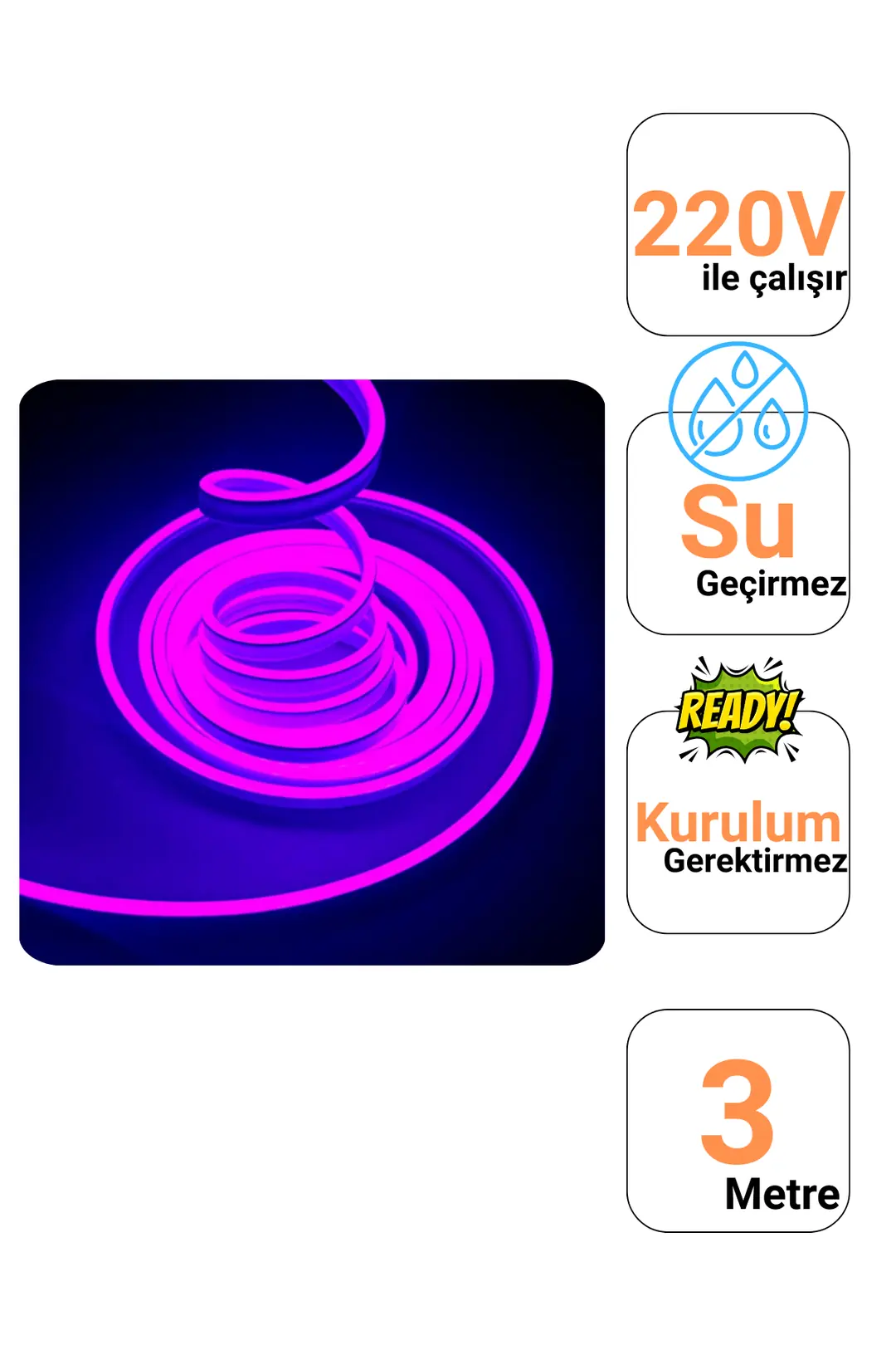 220 Volt Mor Neon Şerit Led - ek resim