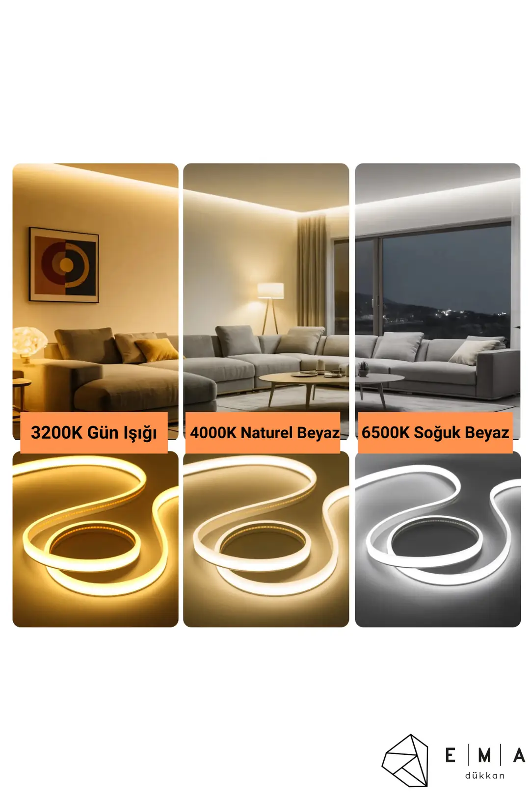 12 Volt Naturel Beyaz Neon Şerit Led (1 cm) 8
