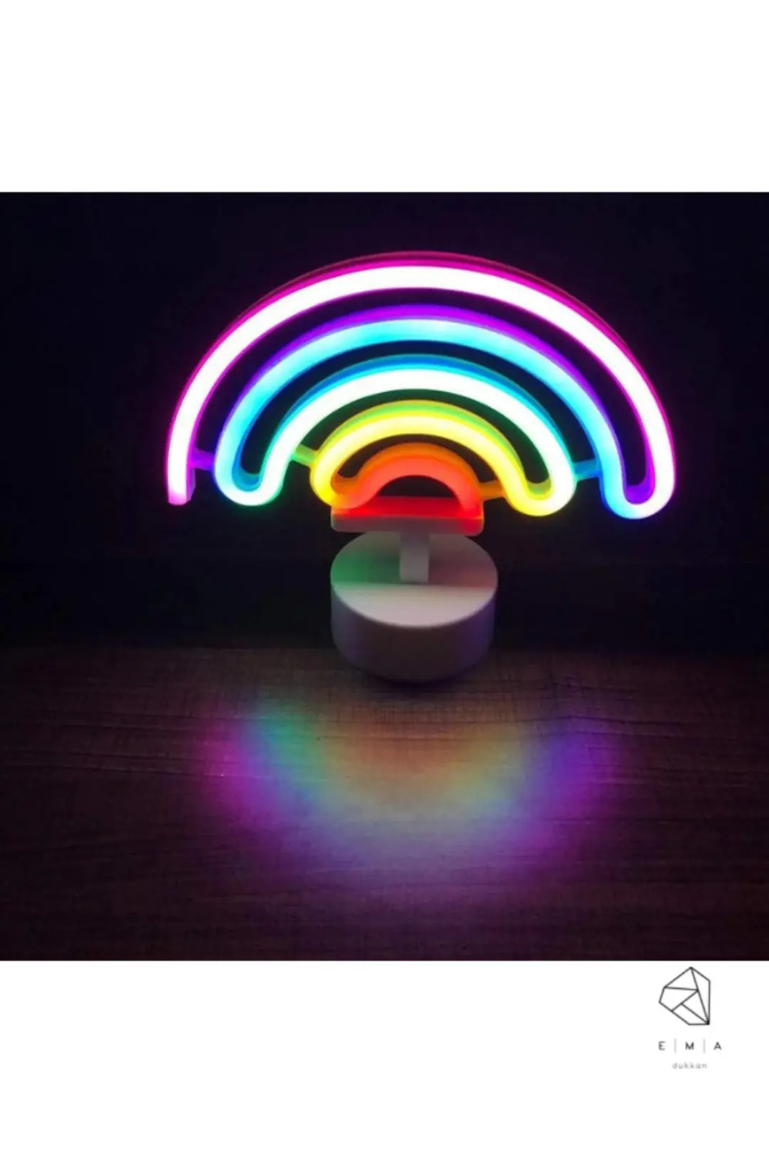 Gökkuşağı Neon LED Gece Lambası | USB ve Pilli - ek resim