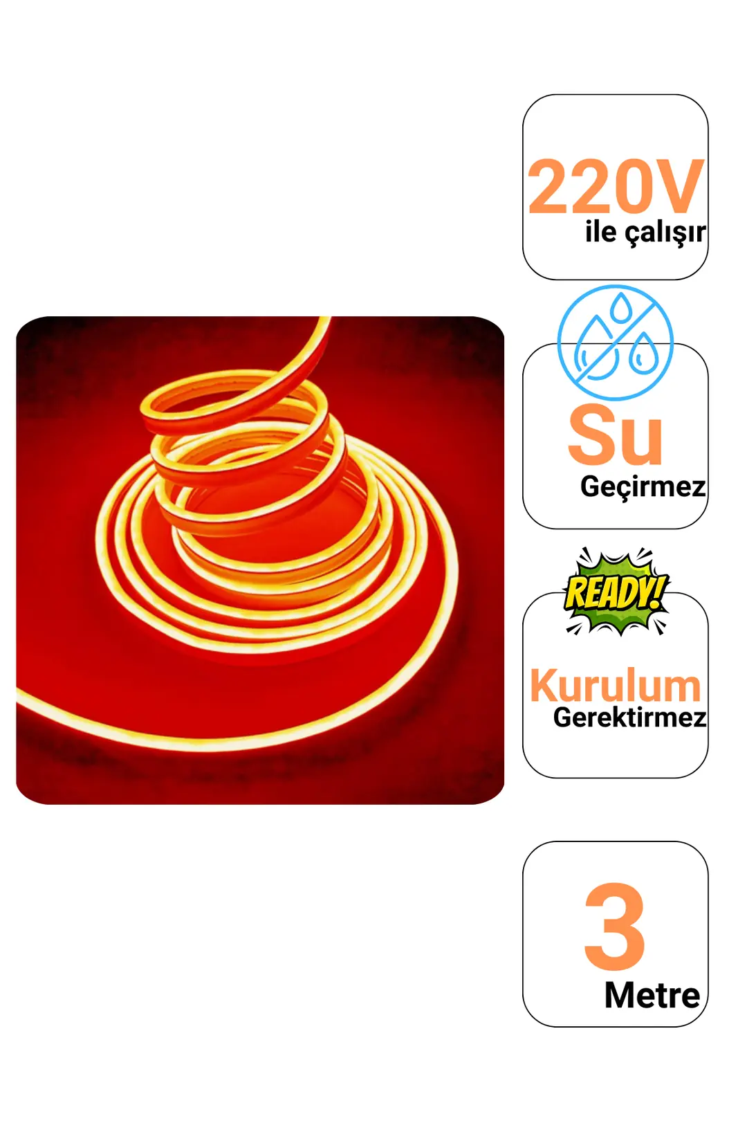 220 Volt Turuncu Neon Şerit Led - ek resim
