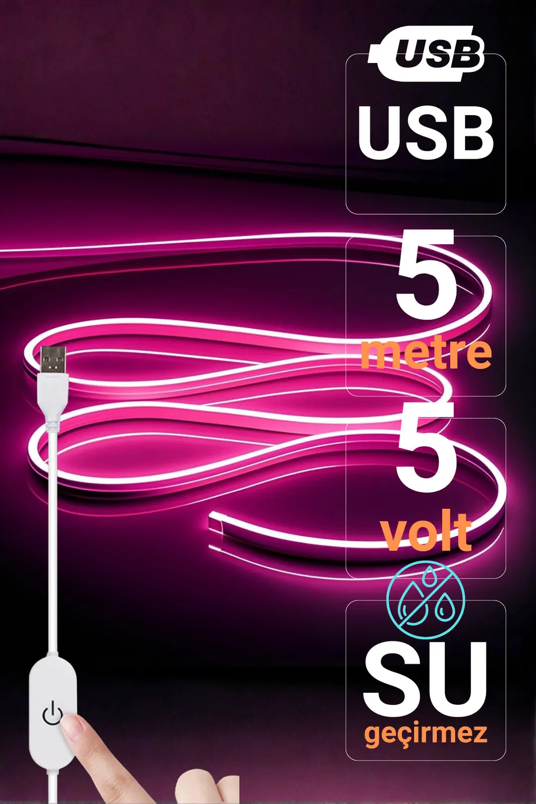 5V USB Neon Led - Pembe