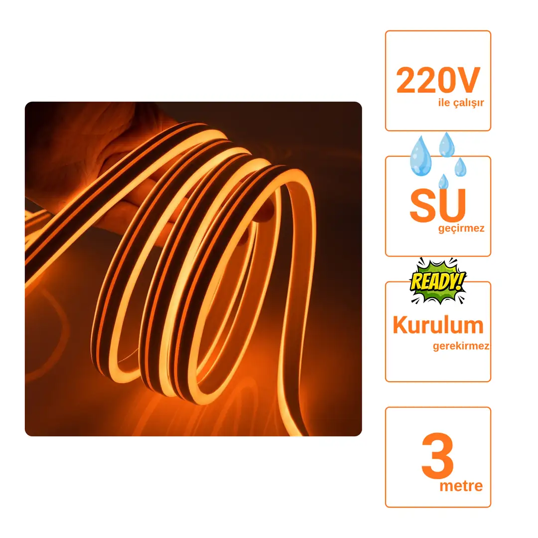 220 Volt Turuncu Neon Şerit Led - ek resim