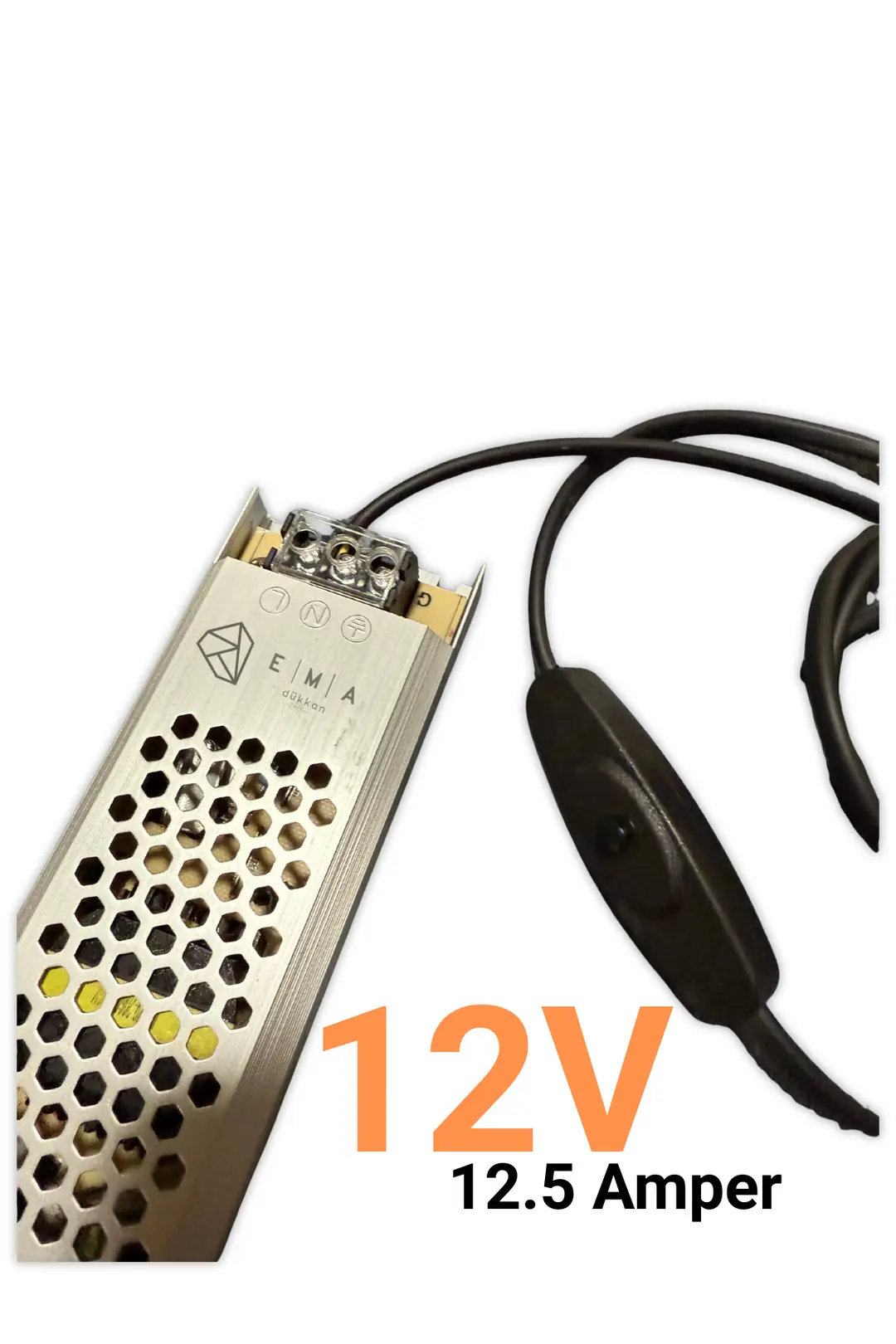 12V 12.5A Ultra Slim LED Trafo Anahtarlı Fişli 150W - ek resim