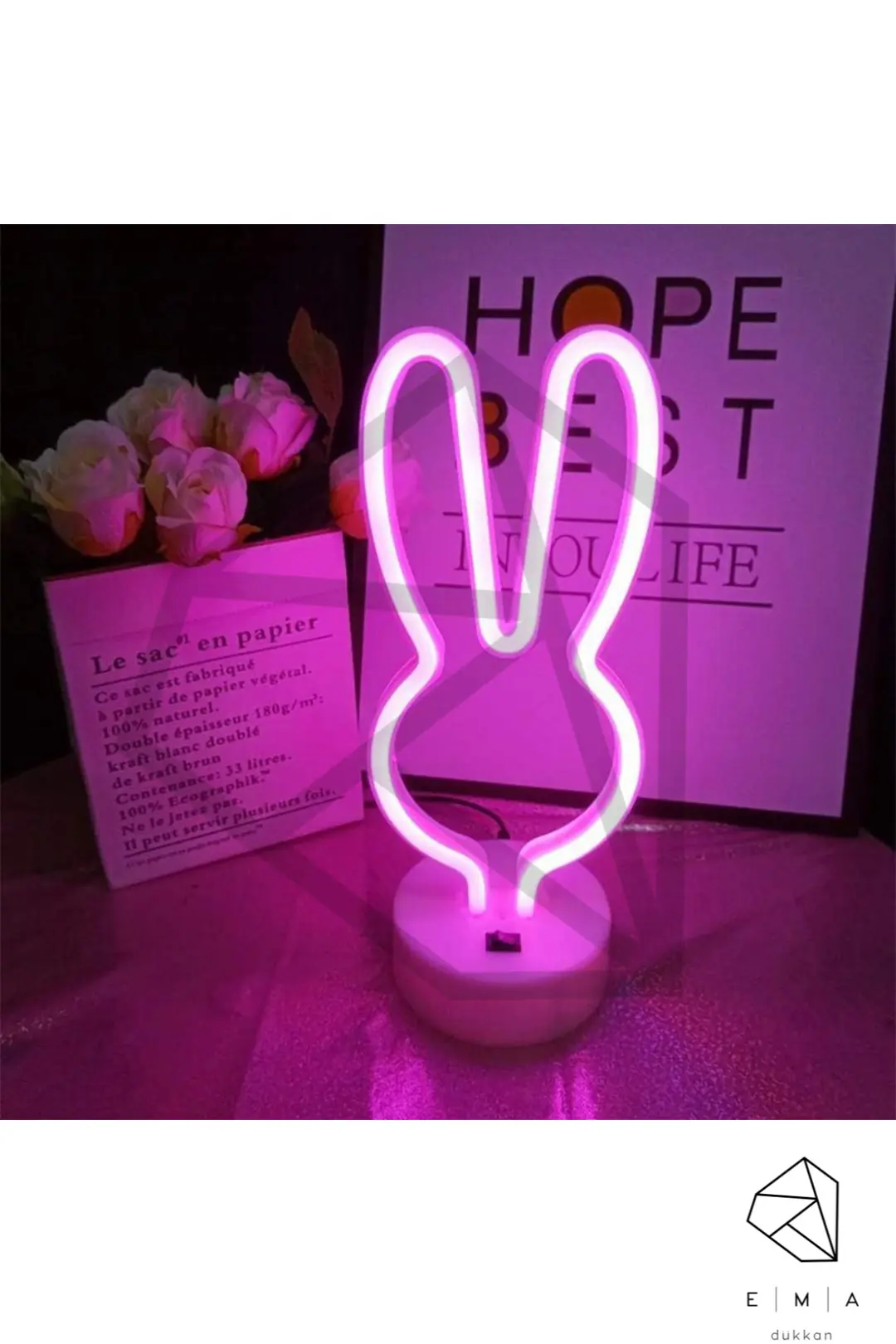 Tavşan Neon LED Gece Lambası | USB ve Pilli 3