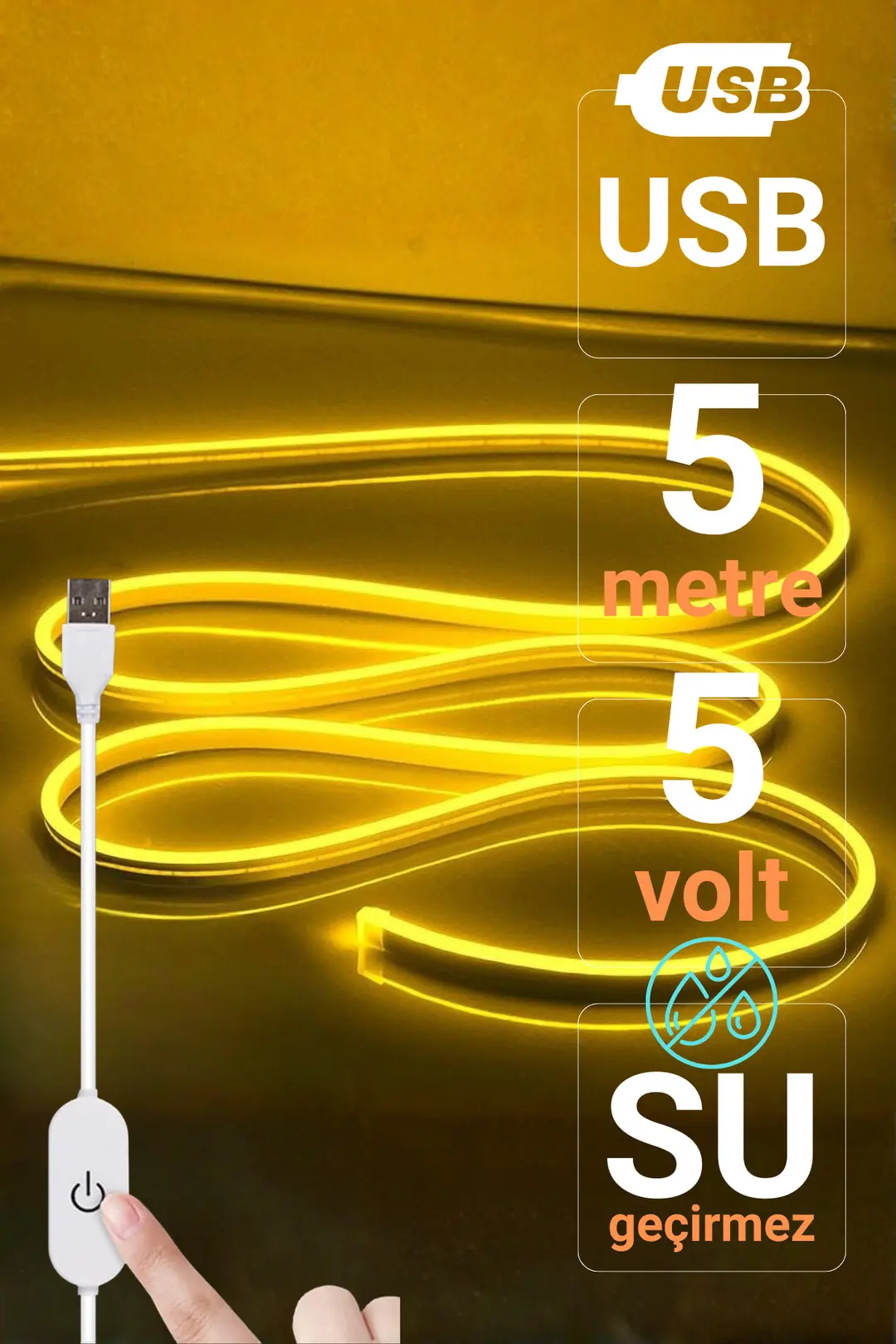 5V USB Neon Led - Amber