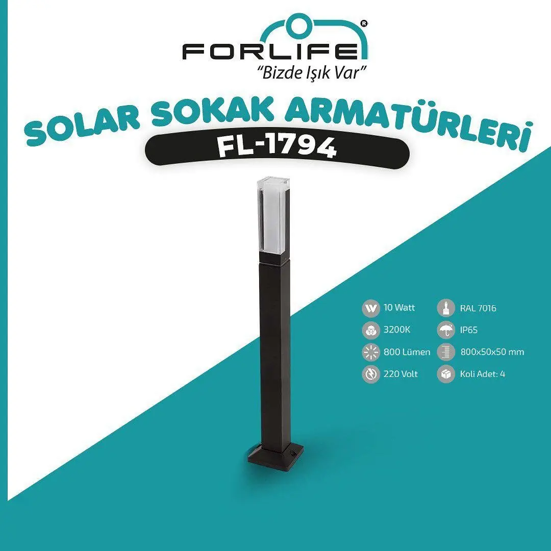 Forlife Bollard Bahçe Armatürü Karaçam 80cm 10W 3200k Gün Işığı FL-1794 3