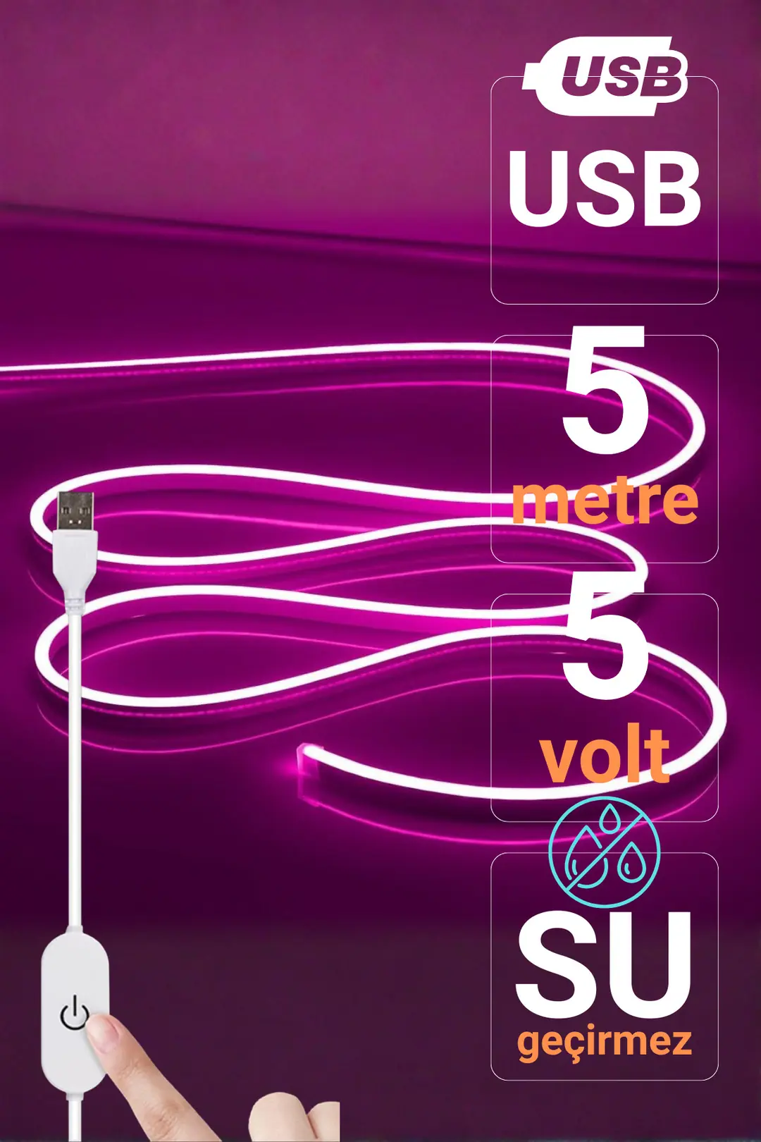 5V USB Neon Led - Mor