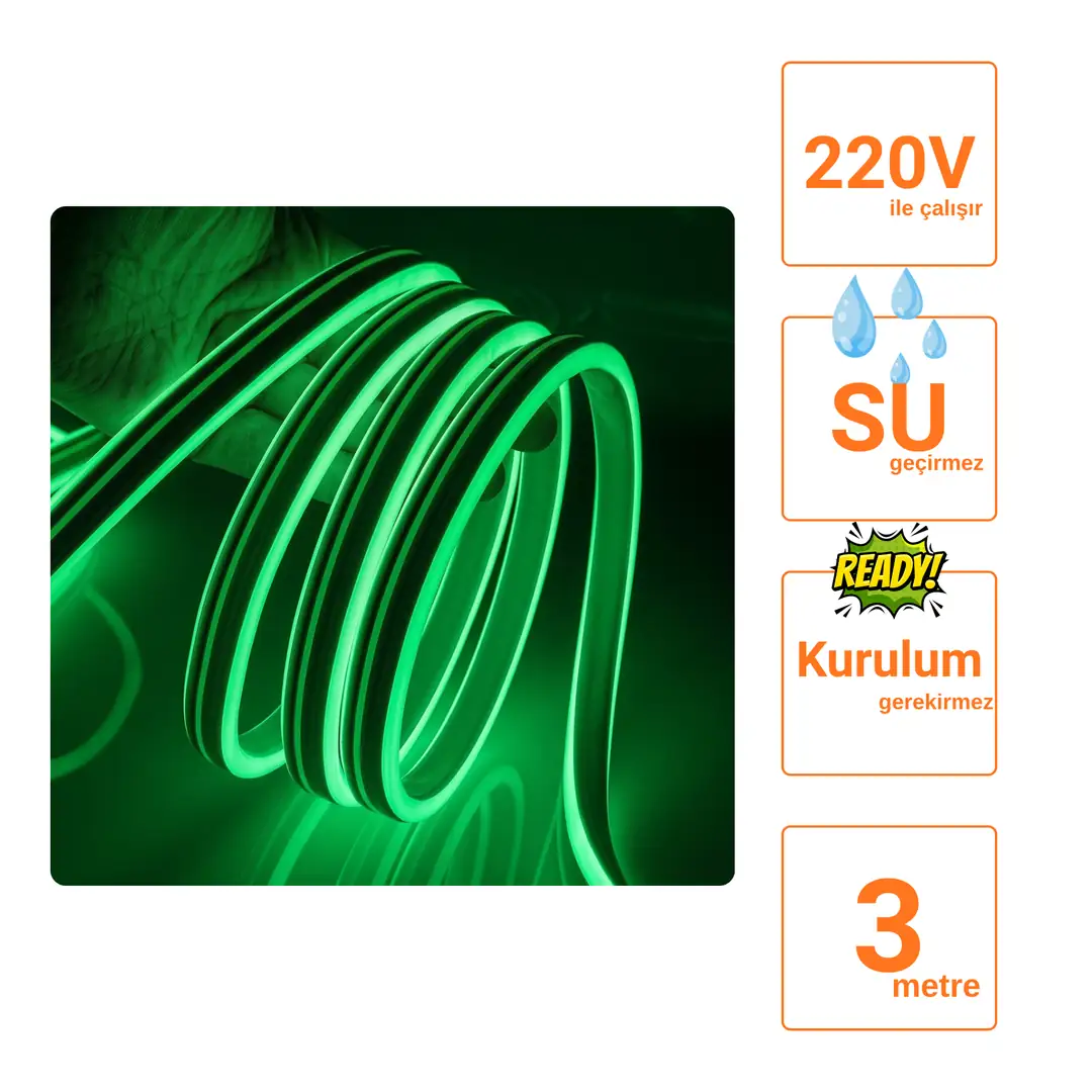220 Volt Yeşil Neon Şerit Led - ek resim