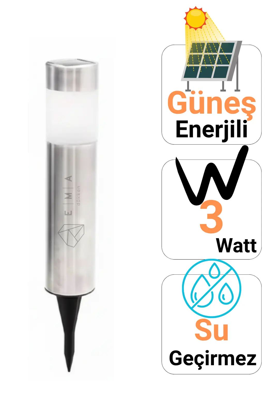 Forlife 3W Solar Metal Uzun Çim Armatürü FL-3224