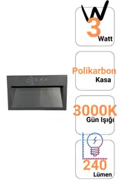 Forlife 3W Gri Polikarbon Kasa Koridor Merdiven Aydınlatma Armatürü FL-1701 R 1