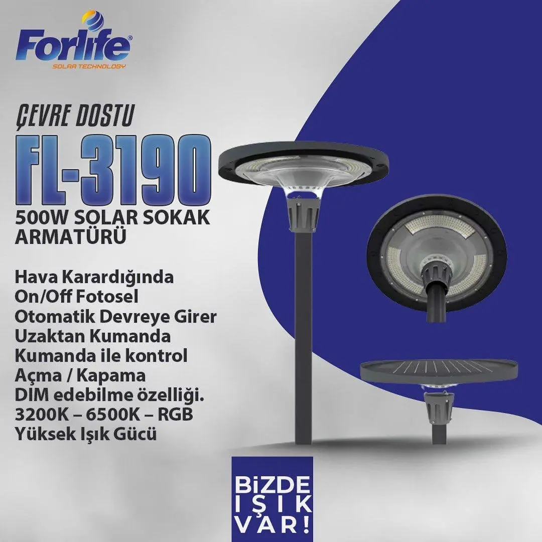 Forlife Solar Sokak Armatürü 500W FL-3190 3
