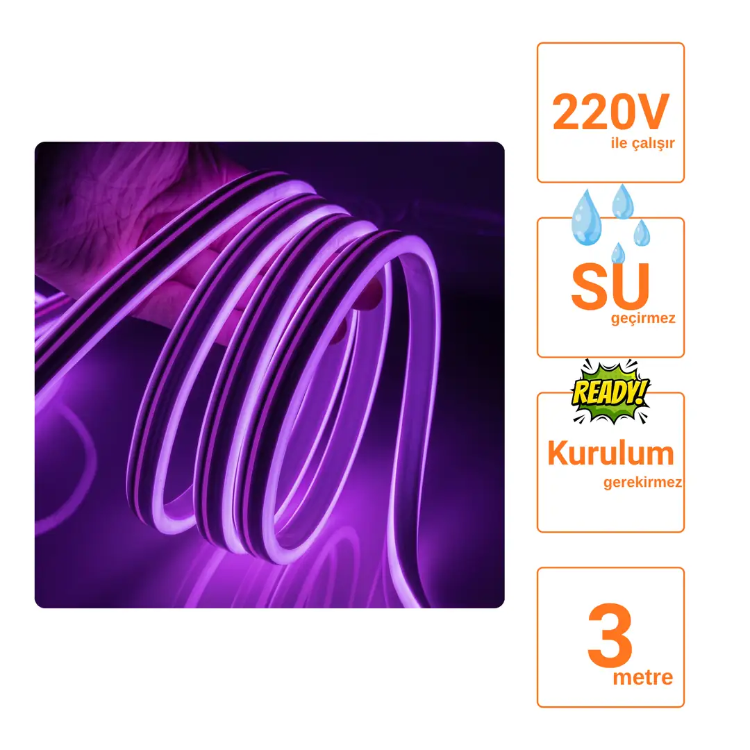 220 Volt Mor Neon Şerit Led - ek resim
