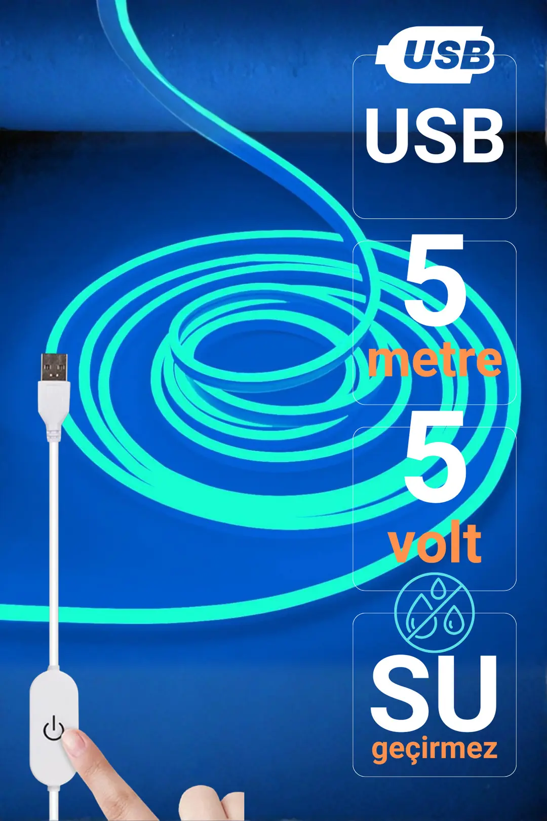 5V USB Neon Led - Buz Mavisi