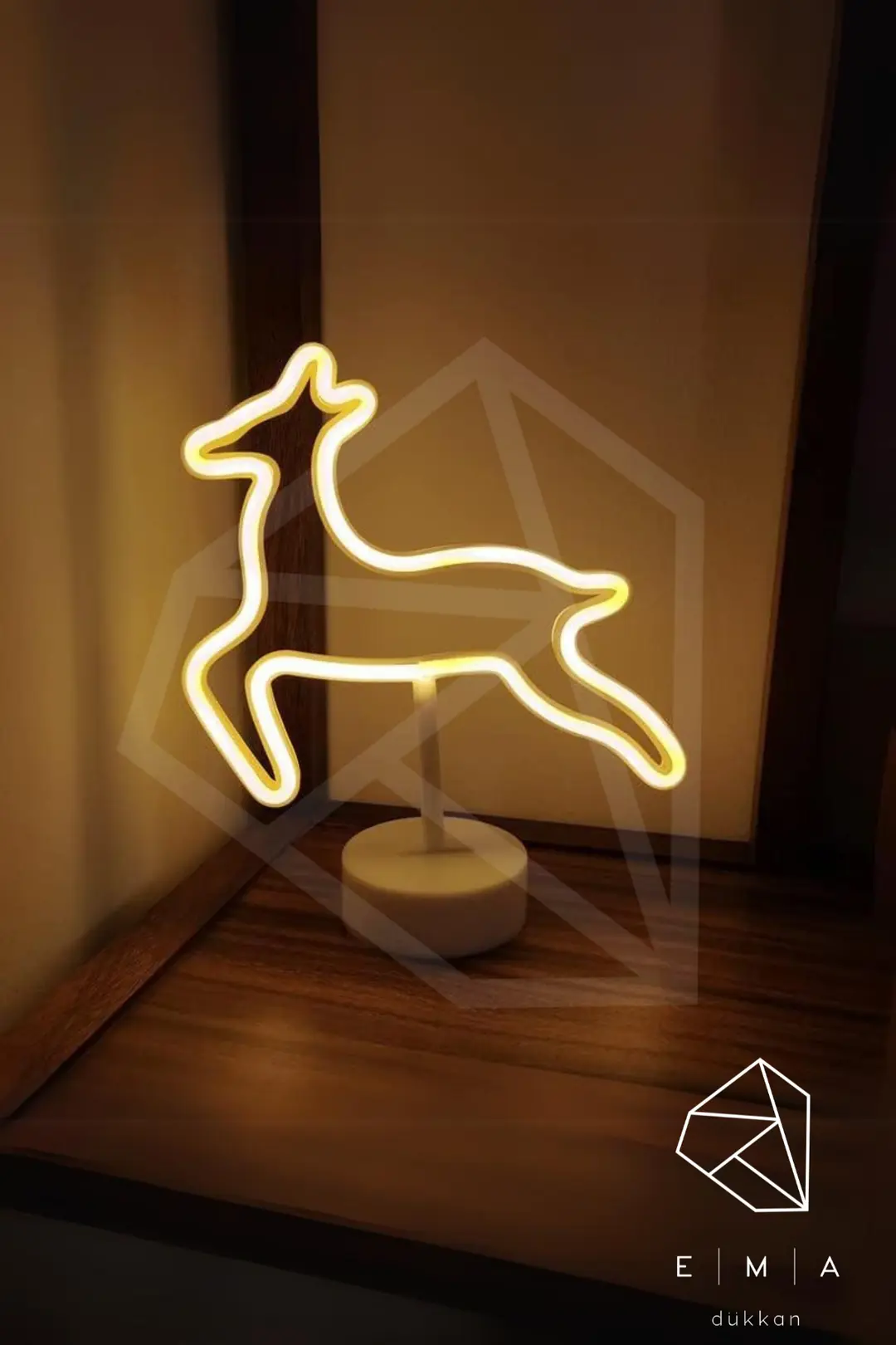 Geyik Neon LED Gece Lambası | USB ve Pilli - ek resim